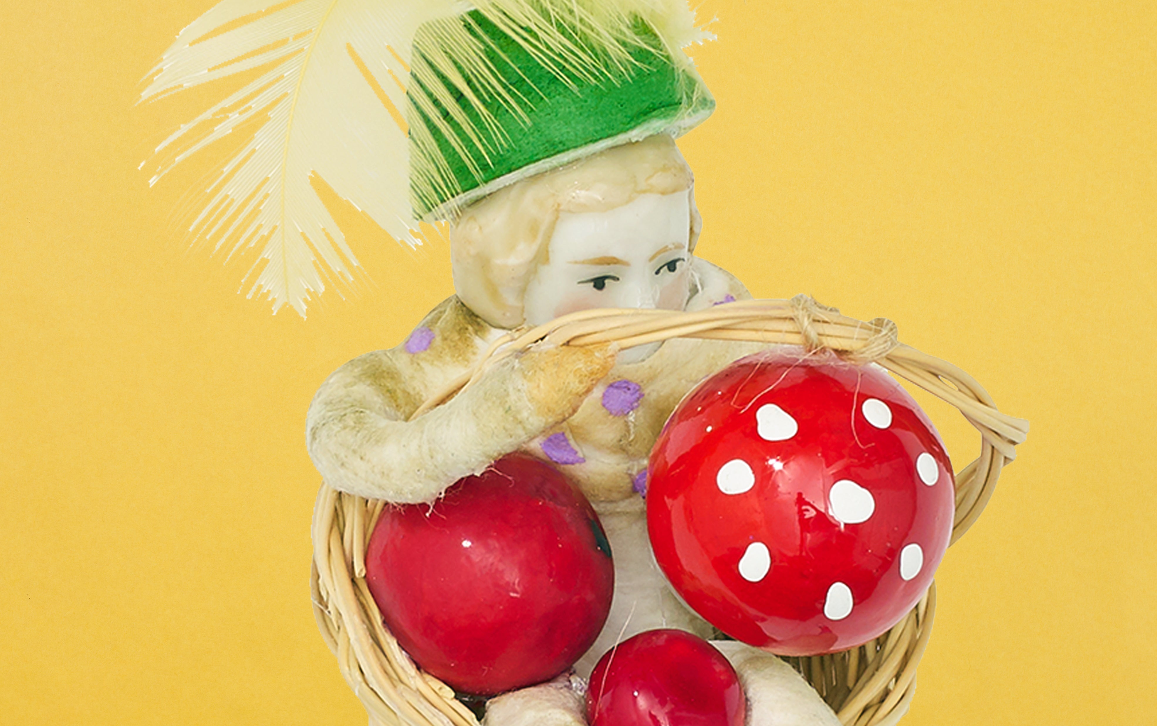 Christmas Ornament, Spun Cotton Girl in Basket
