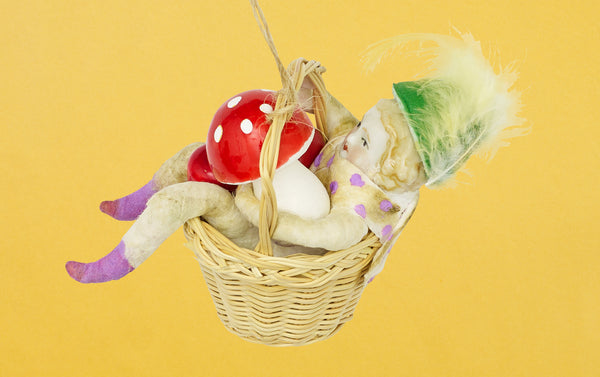 Christmas Ornament, Spun Cotton Girl in Basket