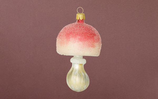 Christmas Ornament, Short Pink Frosted Mushroom