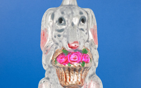 Christmas Ornament, Dog with Flower Basket