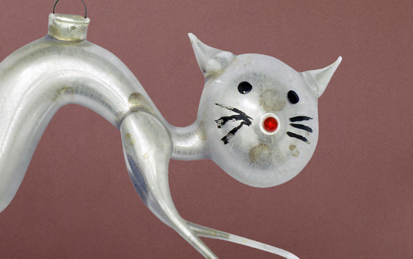 Christmas Ornament, Silver Bendy Cat