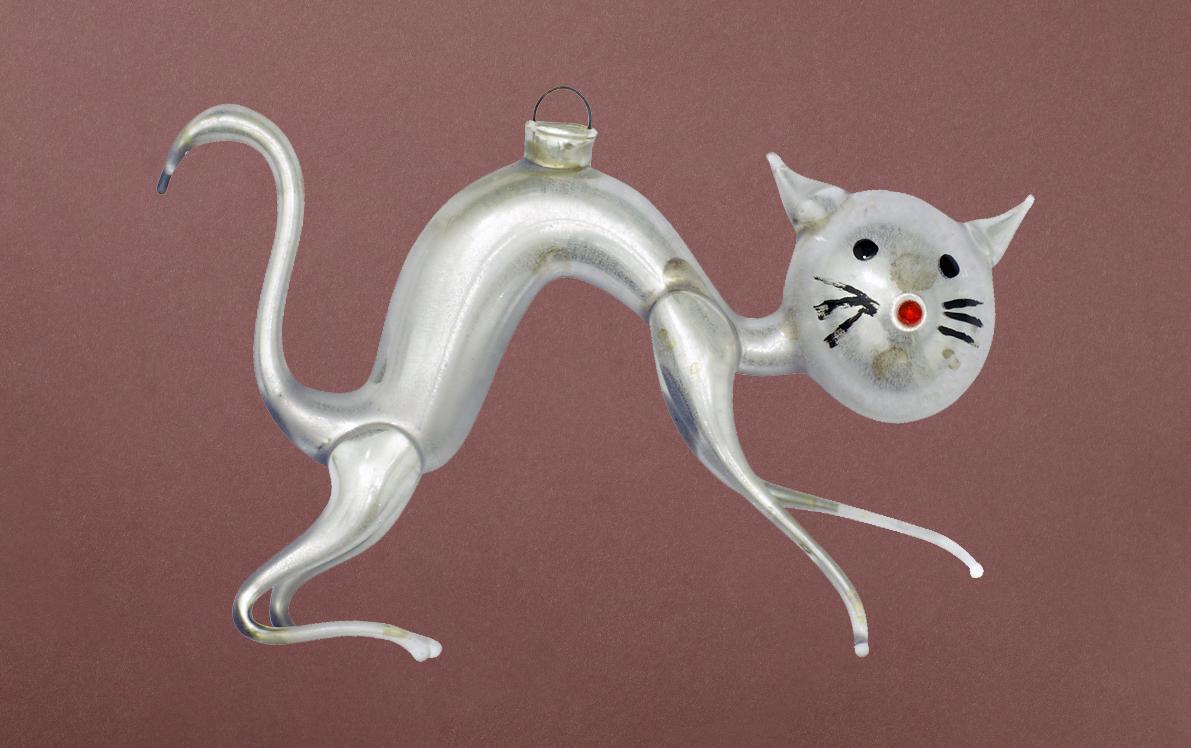 Christmas Ornament, Silver Bendy Cat