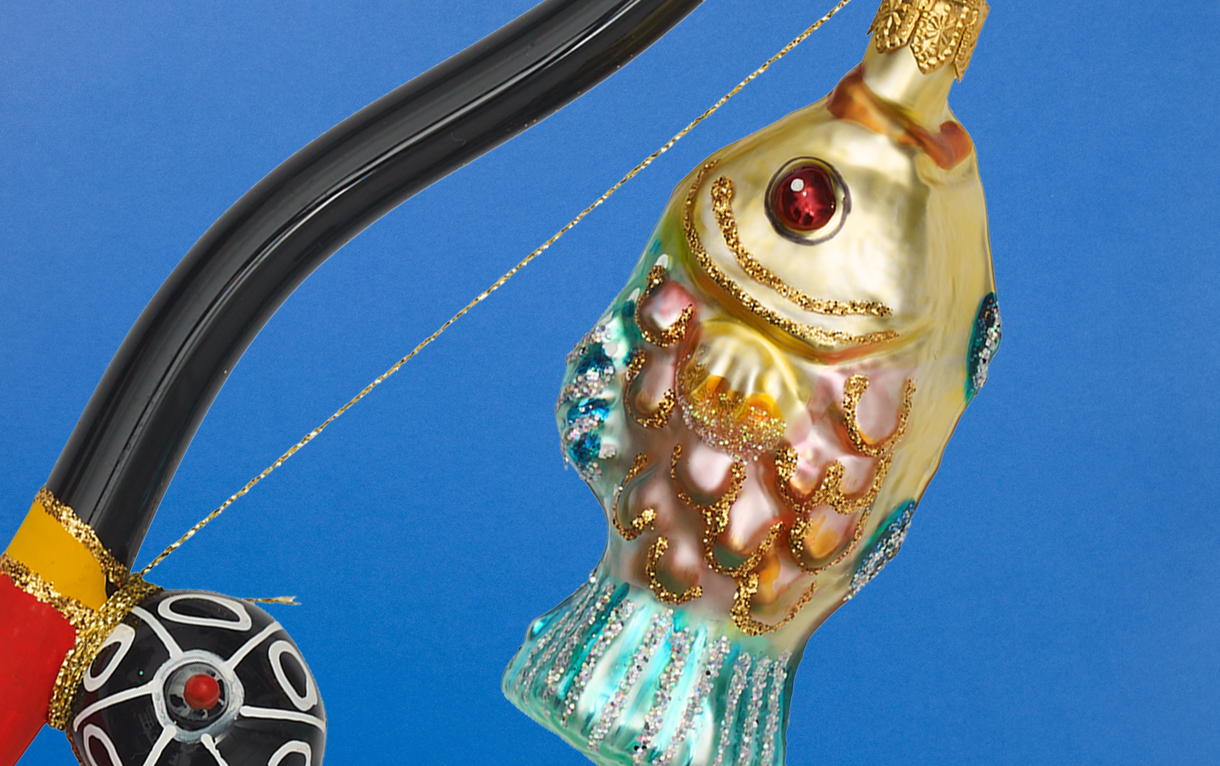 Christmas Ornament, Fishing Rod and Catch