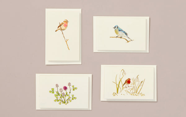 Set of 4 Woolly Animals Mini Cards, Birds