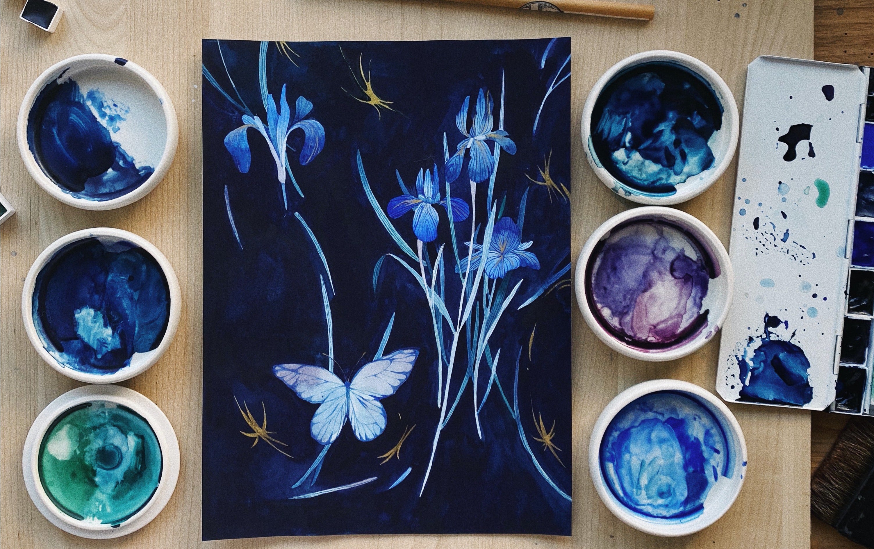 Saiun-do Kyoto Nihonga Mineral Pigment Set, Blue Iris