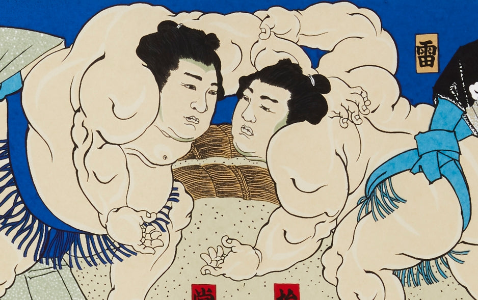 Full-Panel Chiyogami Silk Screen Print, Sumo Vignette