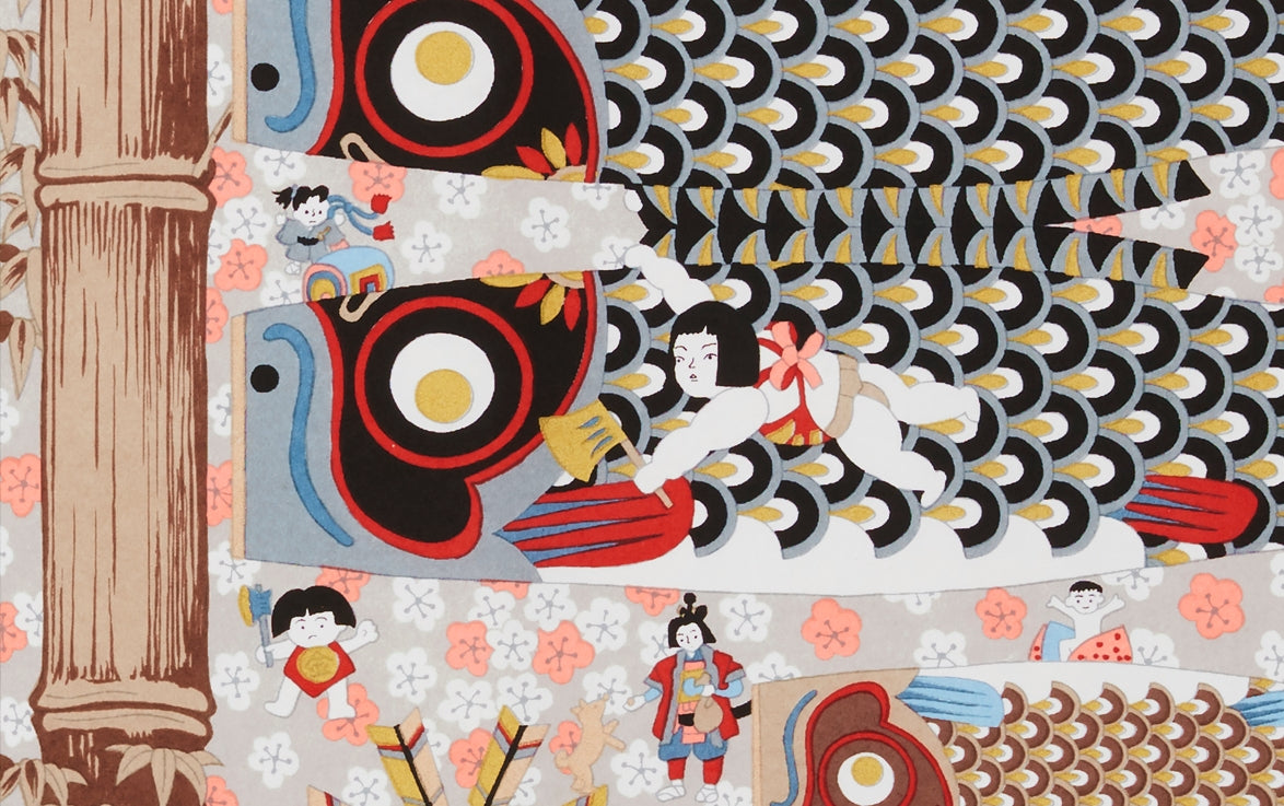 Full-Panel Chiyogami Silk Screen Print, Hina Doll
