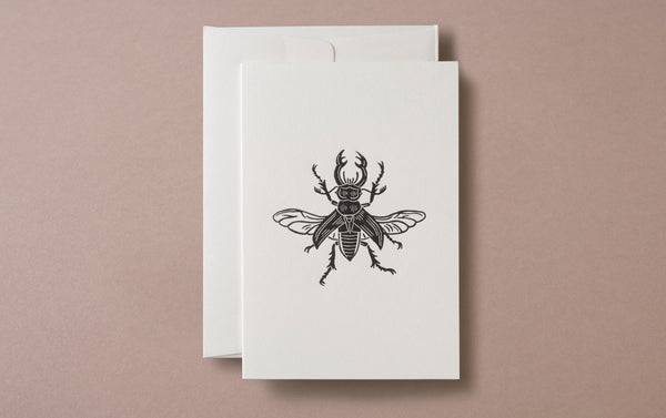 Linocut Print Stag Beetle Insects Greeting Card