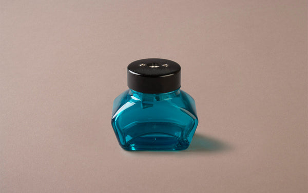 Blue Glass Single Pencil Sharpener with Reservoir