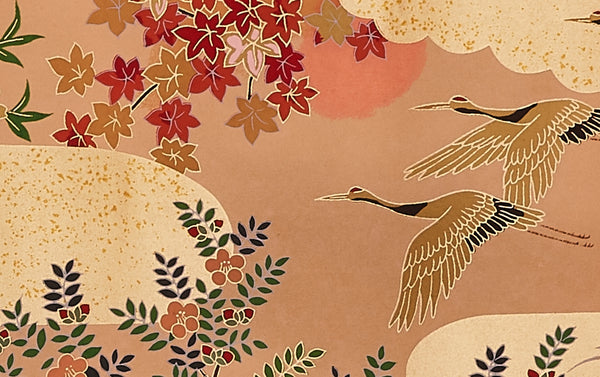 Full-Panel Chiyogami Silk Screen Print, Gold Peacock