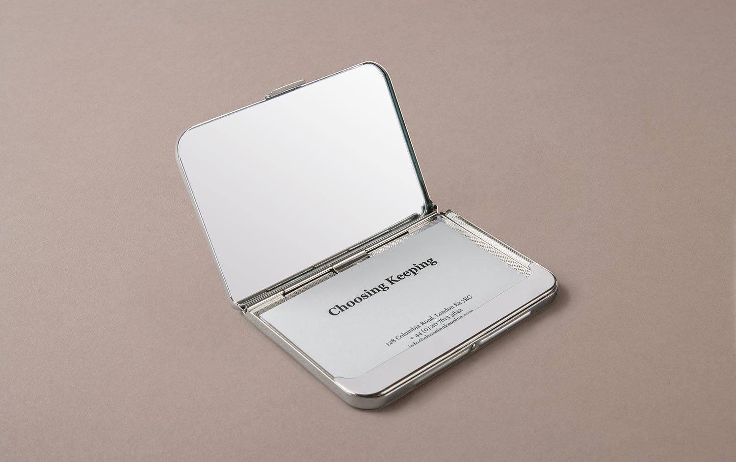Chrome Card Case and Holder with Mirror