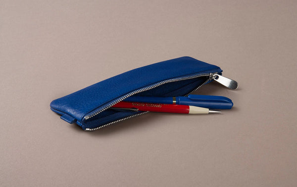 Royal Blue Leather Small Pencil Case