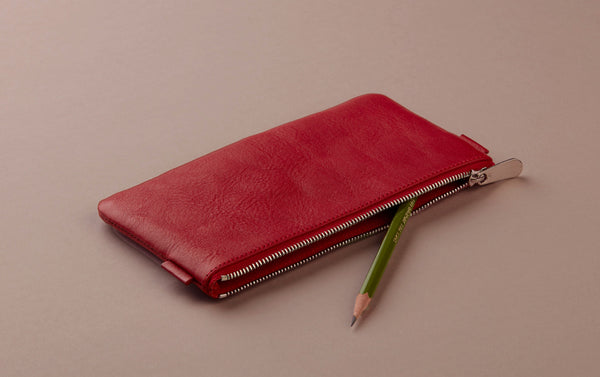 Red Leather Medium Pencil Case
