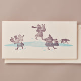 Woodblock Printed Winter Scene Card, Little Ladies Shopping