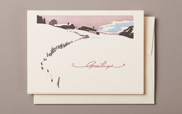Letterpress Ski Lodge Greetings Christmas Card