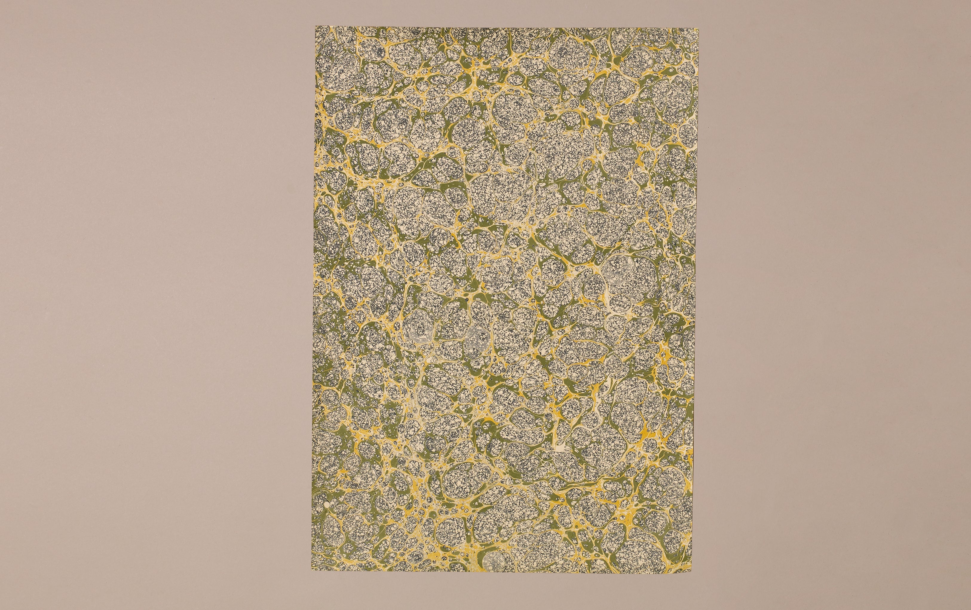 Hand Marbled Paper Sheet, Green and Yellow Cells