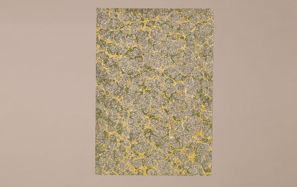 Hand Marbled Paper Sheet, Green and Yellow Cells