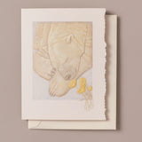 Hand engraved polar bear and buttercups Greeting Card