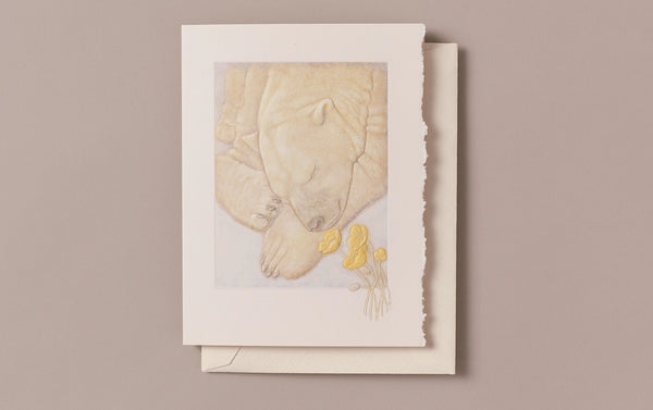 Hand engraved polar bear and buttercups Greeting Card