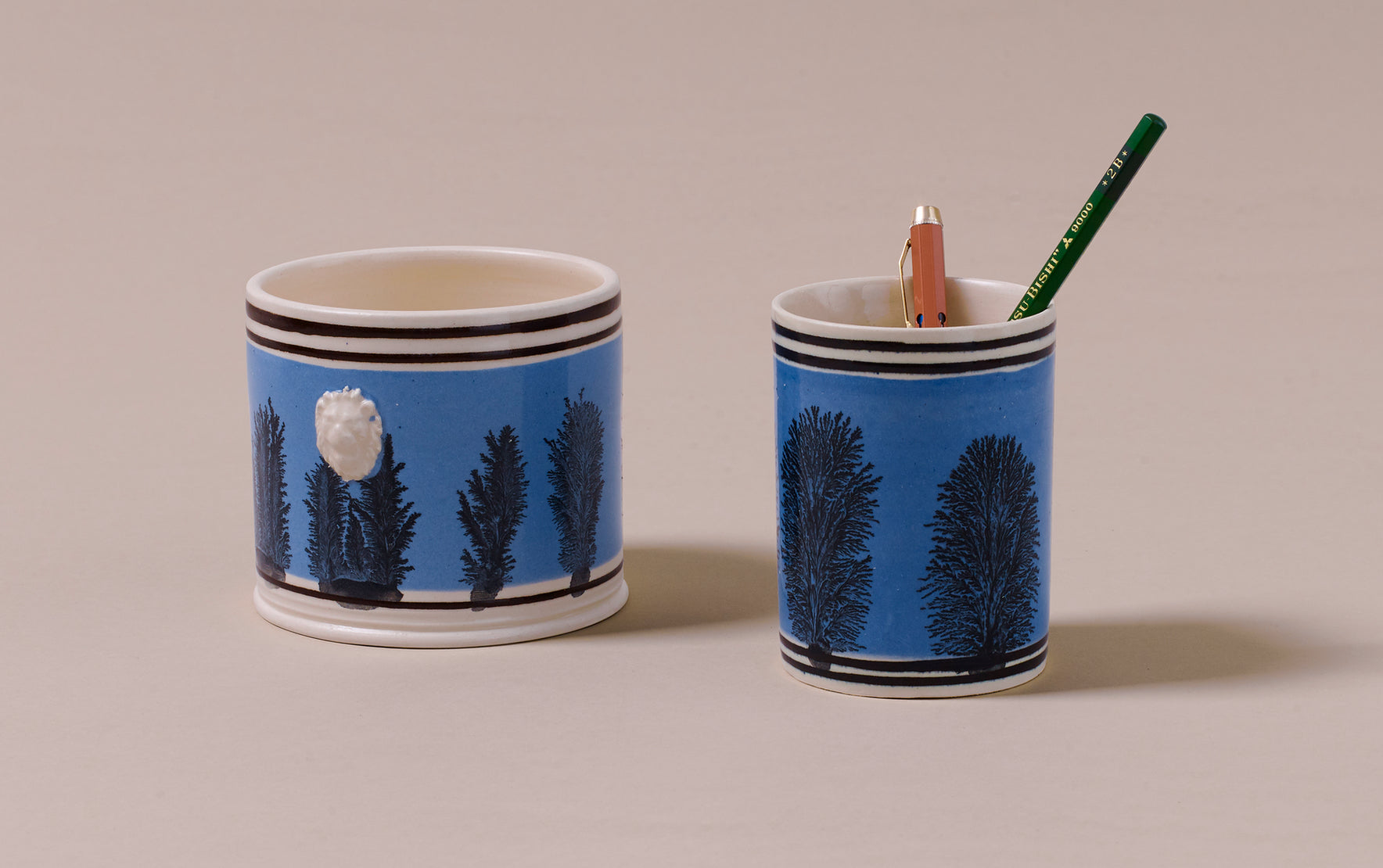 Blue Mochaware Ceramic Pen Pot, 'Seaweed'