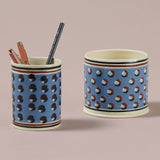 Blue Mochaware Ceramic Pen Pot, 'Cat Eye'