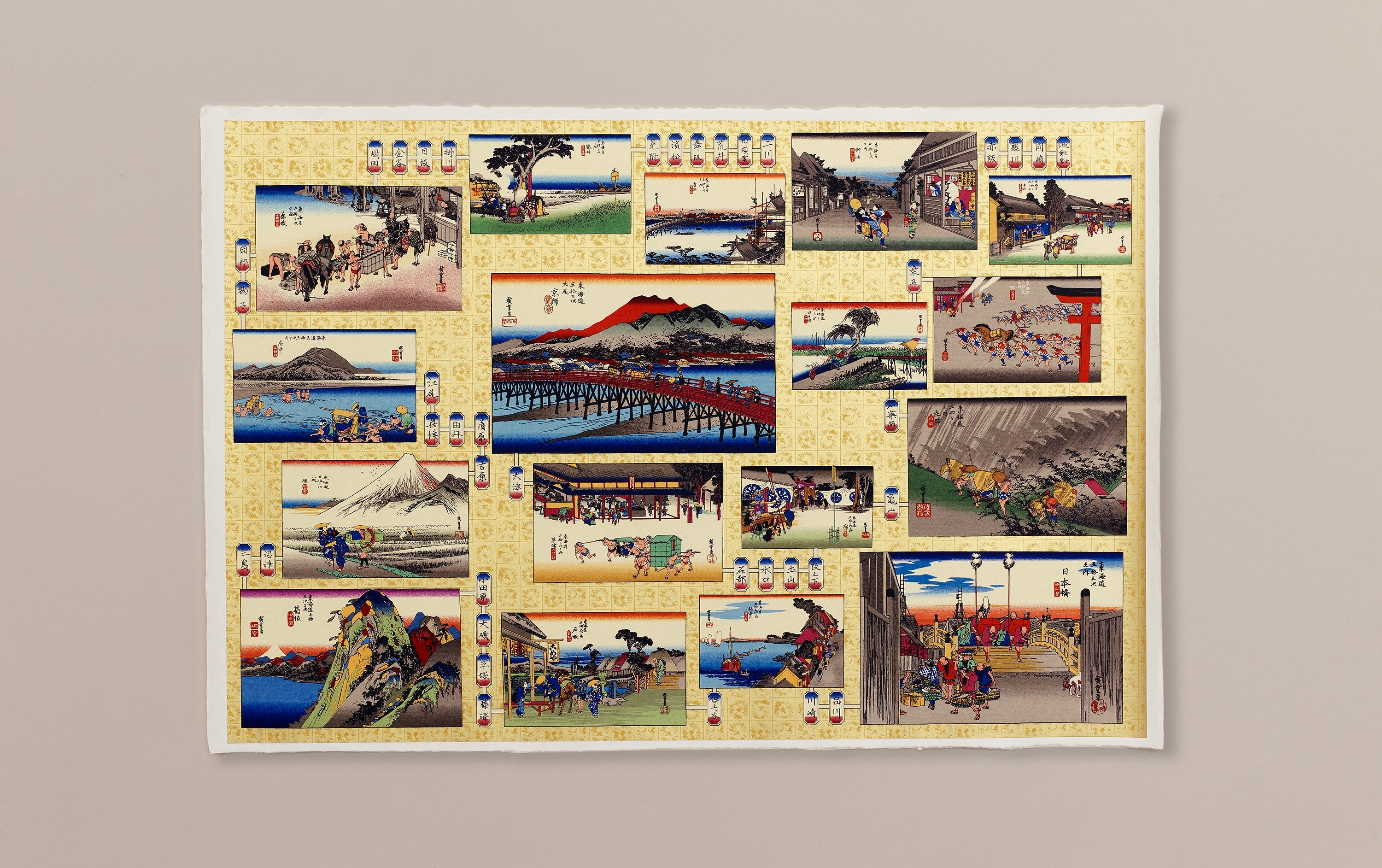 Full-Panel Chiyogami Silk Screen Print, Ukiyo-e