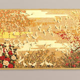 Full-Panel Chiyogami Silk Screen Print, Gold Cranes