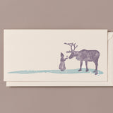 Woodblock Printed Winter Scene Card, Stag and Prayer