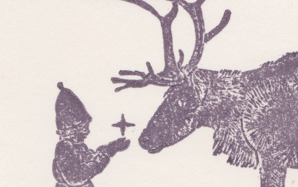 Woodblock Printed Winter Scene Card, Stag and Prayer
