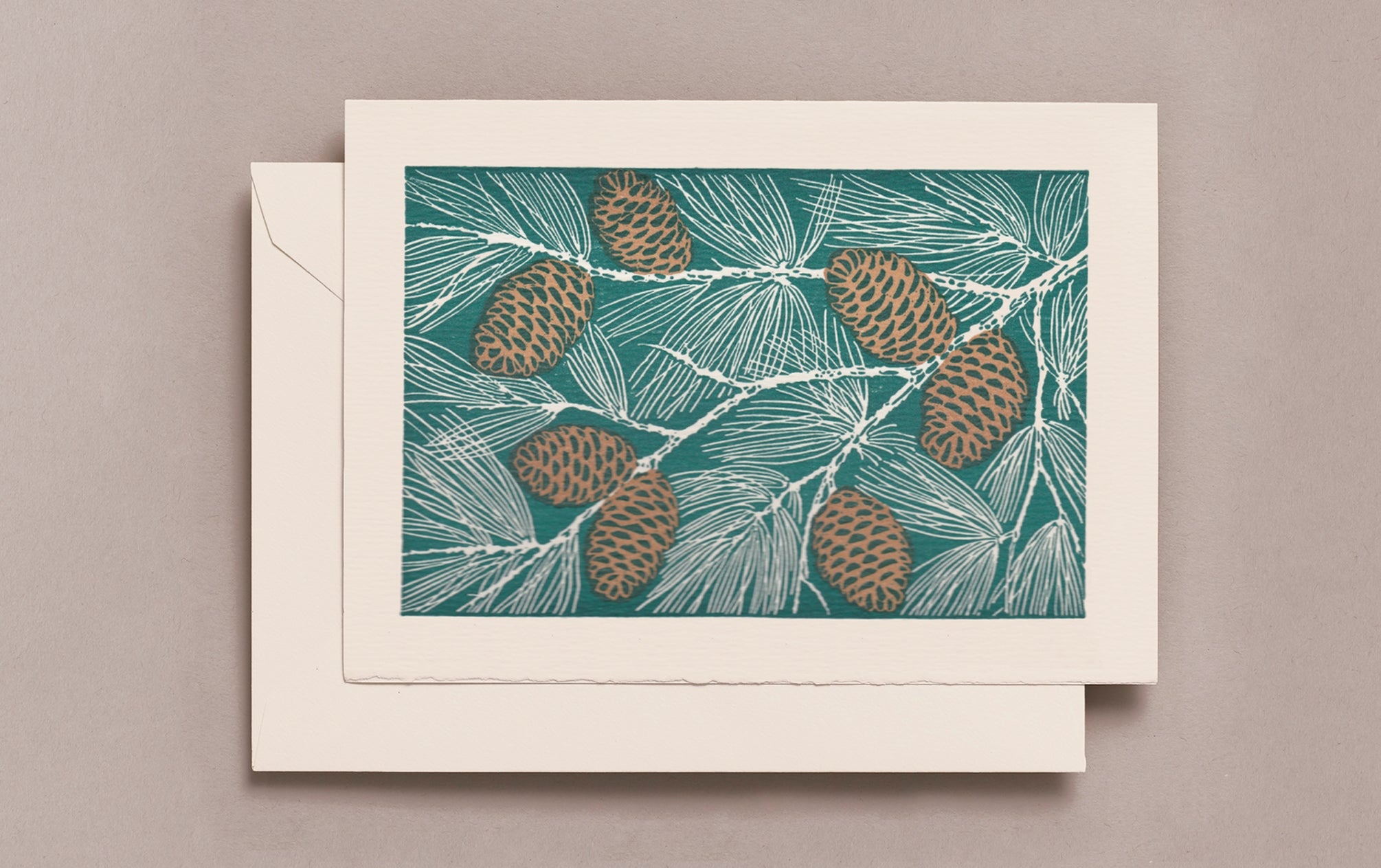 Letterpress Pine Cones Christmas Card