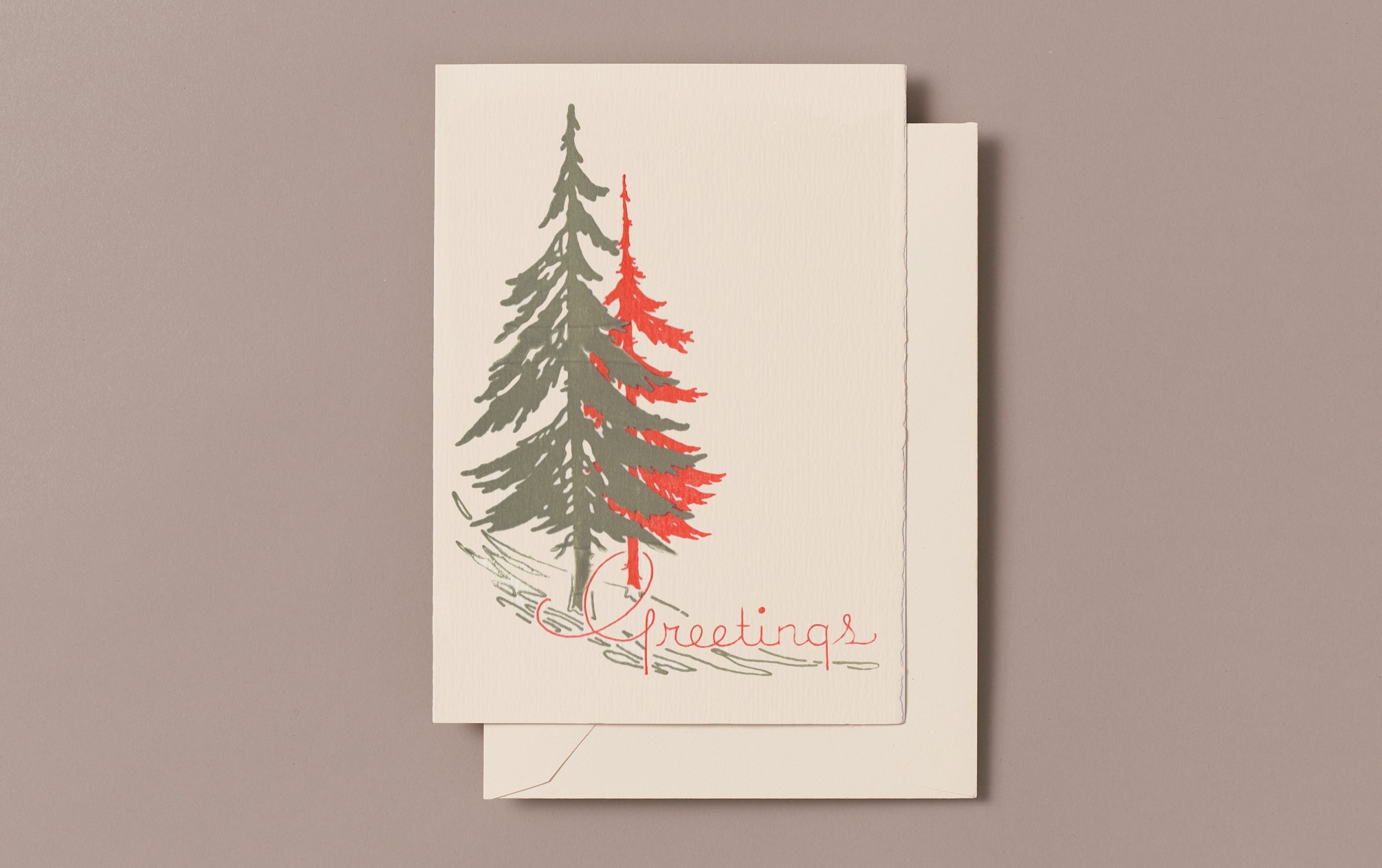 Letterpress Two Trees Christmas Card