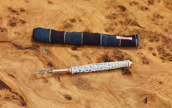 Steve Harrison Ceramic Dip Pen, No.8 Light Blue Stoneware with Rose Gold